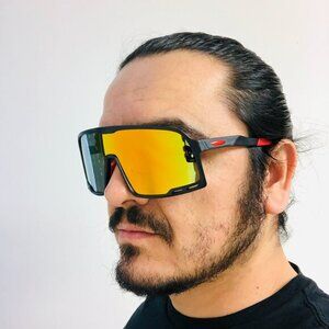 Sports Men Sunglasses Red Mirror Lens  Wrap Around UV400 Protection Lentes Gafas
